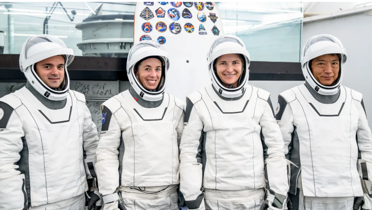 Richland astronaut Kayla Barron, third from left, during preflight training of NASA’s SpaceX Crew 14.
